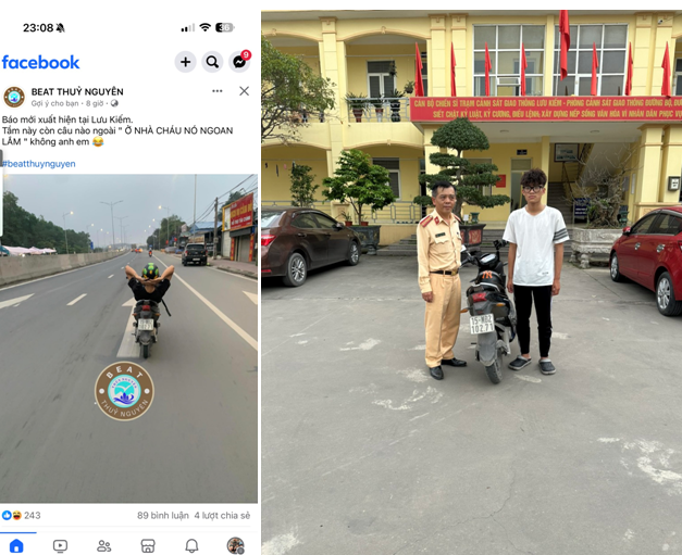 Trạm CSGT Lưu Kiếm xử lý một học sinh buông hai tay điều khiển xe máy điện